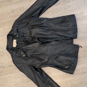 Super Soft! Genuine Leather MK Black Moto Riding Jacket